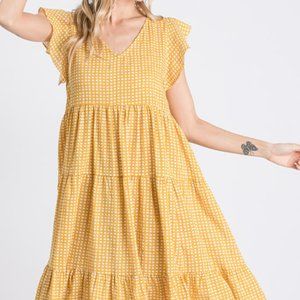 Yellow Checkered Tiered Dress